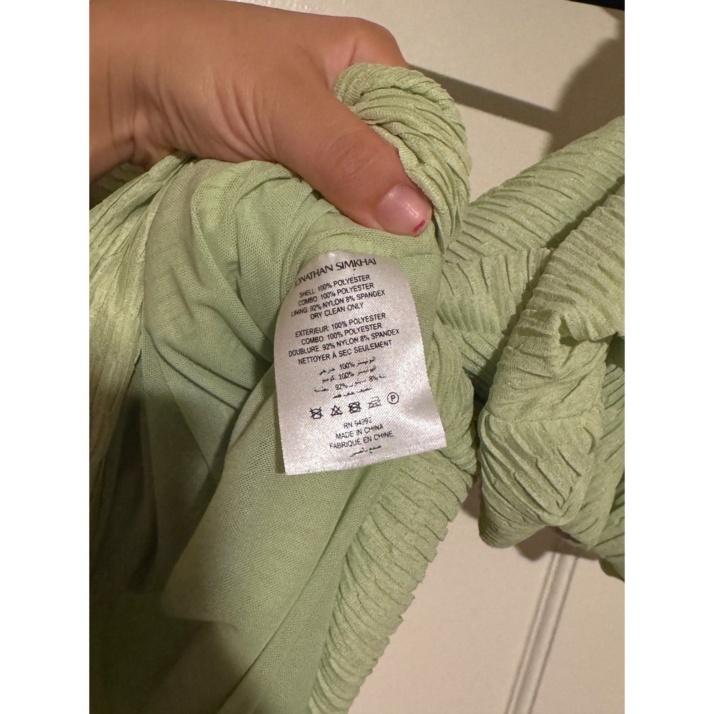 Jonathan Simkhai Sage Green Ruched Blouse Top Puff Sleeve Sweetheart Neck Size 8 - Picture 4 of 5